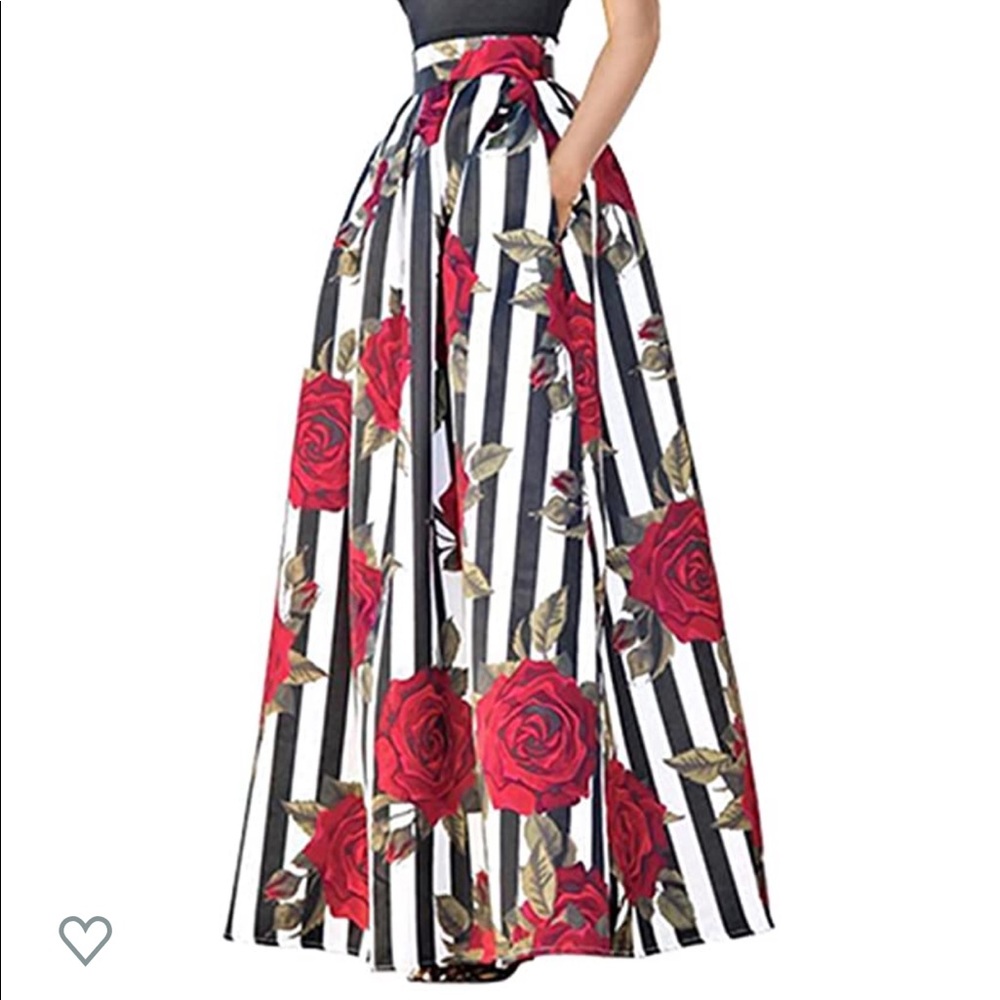 Delcoce Striped Floral Maxi Skirt